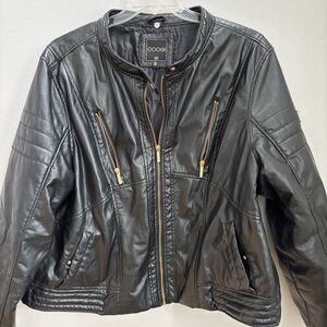 Vintage Y2K COOGI Australia 3XL Moto Bomber Faux Leather Biker Jacket EUC